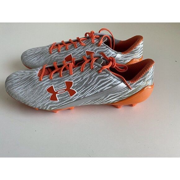 Men’s Sz 15 UNDER ARMOUR UA SPOTLIGHT MC FOOTBALL CLEATS 1287488-180 ORANGE/GRAY - Picture 3 of 8